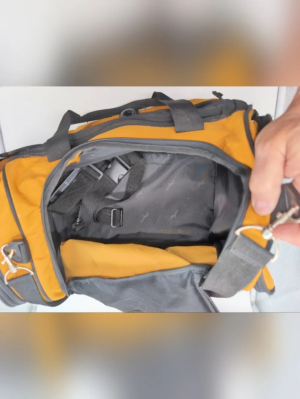 Olympia Sport Plug Heavy Duty Men’s Yellow Canvas Duffel Bag  Black  20x11x10